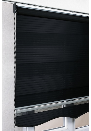 Etekli Siyah Pileli Zebra Kaliteli Güneşlik Stor Perde