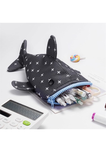 Mufunye Mavi Köpekbalığı Desenli Geniş Hacimli Kalem Kutusu - Öğrenci Ve Ofis İçin Evrensel Uyumlu Stüdyo Dolabı Mavi