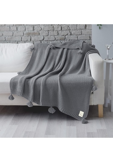 Coco Pirinç Örgü Ponponlu Triko Tv Battaniyesi Throw Koltuk Şalı (538861666)-130X170