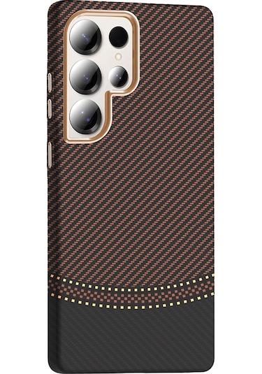 Goocamp Galaxy Uyumlu S25 Ultra Kılıf M-safe Şarj Özellikli Karbon Fiber Görünümlü Gros Kap Desert Titanyum