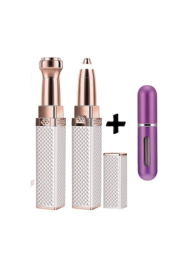 Markafox Luxury 2 Başlıklı Şarjlı Işıklı Kaş Bıyık Tüy Alma Epilasyon Aleti + Mini Parfüm Şişesi