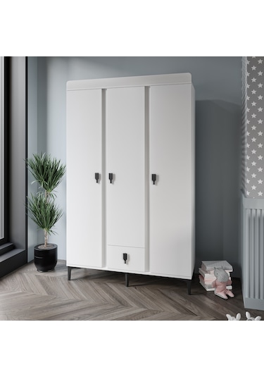 Afilli Rose 3 Kapaklı Tek Çekmeceli Dolap Beyaz