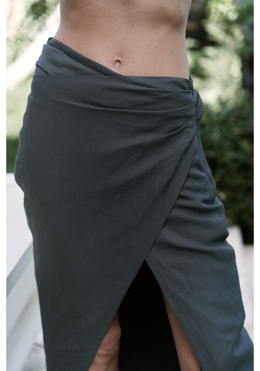 Fabriyonto Asimetrik Antrasit Uzun Etek Antrasit