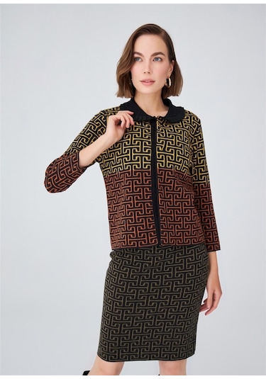 Peraluna Geometrik Desen Jakarlı Kısa Kadın Triko Etek Siyah Siyah