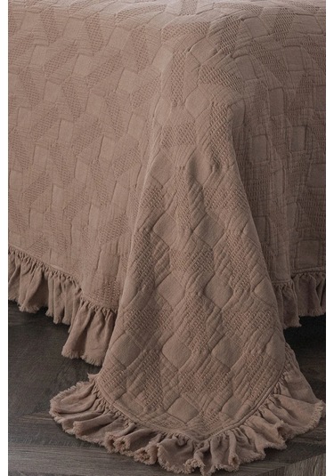 Ecocotton Tanya Pudra %100 Organik Pamuk Çift Kişilik Pike Yatak Örtüsü Takımı Pudra