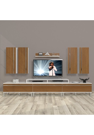 Decoraktiv Ekoflex 8d Mdf Krom Ayaklı Tv Ünitesi Tv Sehpası Beyaz - Ceviz