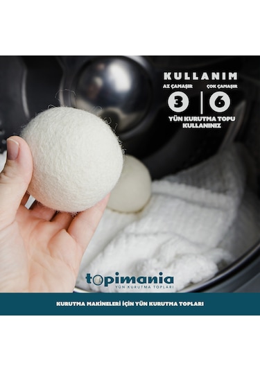 Topimania Doğal Yerli Üretim Yün Kurutma Topu 3 Adet Kurutma Topu