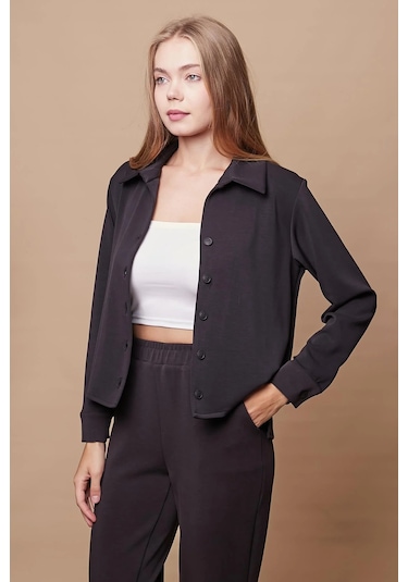 Kadın Şık Hafif Likralı Modal Kumaş Yakalı Uzun Kol Yanları Yırtmaçlı Gömlek Pantolon İçin Jument 49050 -siyah Siyah Kadın Şık Hafif Likralı Modal Kumaş Yakalı Uzun Kol Yanları Yırtmaçlı Gömlek Pantolon İçin Jument 49050 -siyah Siyah