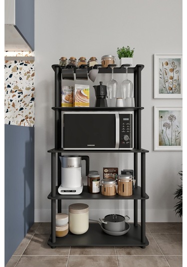 Dekoratif Masivo Mıkrodalga Esspresso 4 Katlı 33 Cmx68 Cm Dikdörtgen Çok Amaçlı Raf Siyah Siyah