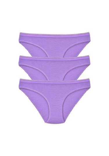 Kadın 3'Lü Paket Desenli Bikini Külot Mor-Tek Ebat-Mor