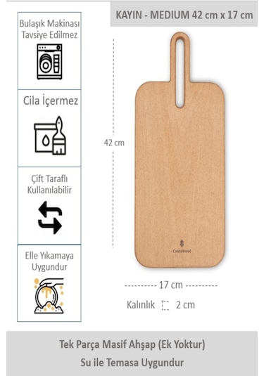 Yekpare Masif Ahşap Sunum Tahtası Kesme Tahtası Kayın Medium 12