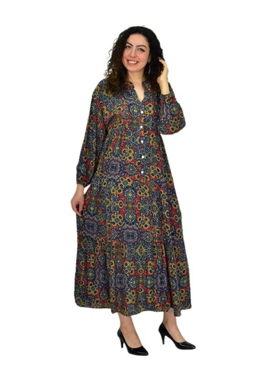 Kadın Empirme Uzun Kol Elbise Bgl-st04670 Hardal