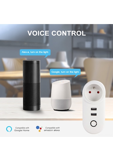 Skycity Ewelink Uyumlu Wifi Akıllı Prizi: Akıllı Telefon Uygulaması İle Kontrol, Zamanlama Ve Ses Komutu Desteği, 2 Usb Şarj Portu 5v 2.1a