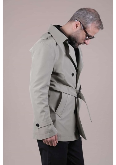 Ohepmoda Slim Fit Kemerli Erkek Trençkot Su Yeşili