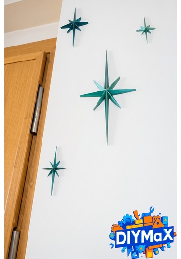 Yıldız Duvar Dekoru 4'lü Set Mid-century Modern Starburst Dekoratif Duvar Süsü - Sari Sarı