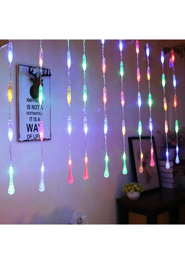 Vitrin Mekan Süsleme Su Damlası Salkım Led Işık Renkli Led Işık 3 Metre 1.20 Cm Dal Renkli Led Işık Çok Renkli