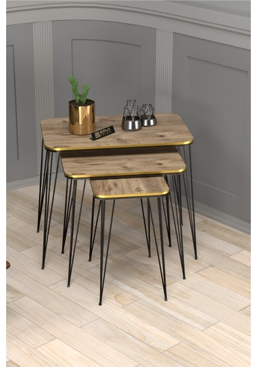 Zigon Sehpa Kr Çift Ceviz Tel Siyah Ayak Ceviz