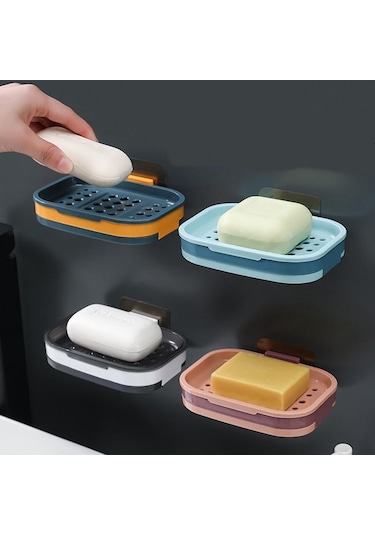 Yeşil Kendinden Yapışkanlı Çift Katmanlar Sabun Kutusu Mutfak Aletleri Banyo Organizatör Raf Aksesuarları