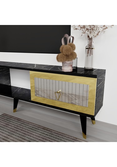 Piramit 20 Cm Sehpa,tv Ünitesi Mobilya Ayağı 5 Adet Siyah-altın