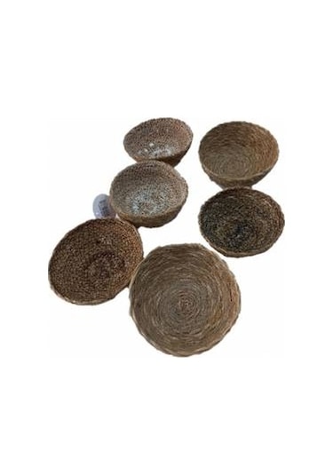 Sever Hasır Örgü Çerezlik ve Çok Amaçlı Sepet Seti 14 CM 6'lı Kahverengi