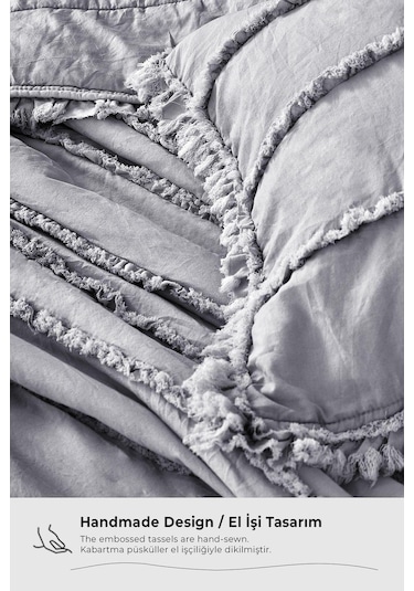Evlen Home Pamuklu Echos Yatak Örtüsü Takımı Günlük Çift Taraflı Kişilik 3 Parça Dolgulu El İşi Gri