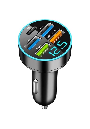 5 Portlu Süper Hızlı Usb Araç Şarj Cihazı 14 Pro Max 13 Oneplus 250w Siyah-cn