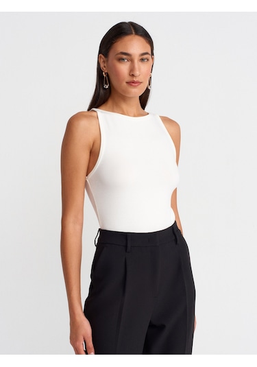 Dilvin 21048 Halter Yaka Top-ekru Ekru