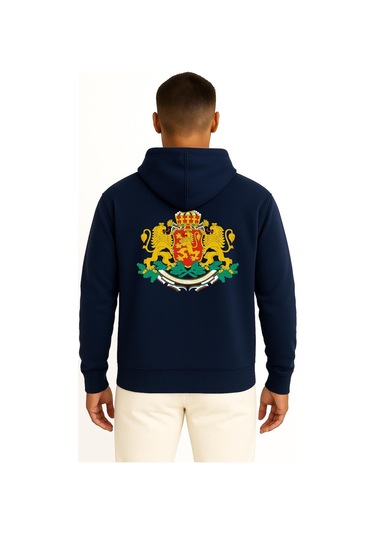 Kapüşonlu Coat Of Arms Of Bulgaria Kingdom Of Bulgaria Cep Ve Sırt Tasarımlı Unisex Sweatshirt Lacivert