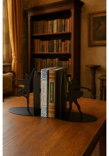 Balerin Figürlü Metal Kitap Tutucu 2 Li Set Dekoratif Masa Üstü Kitaplık Düzenleyici