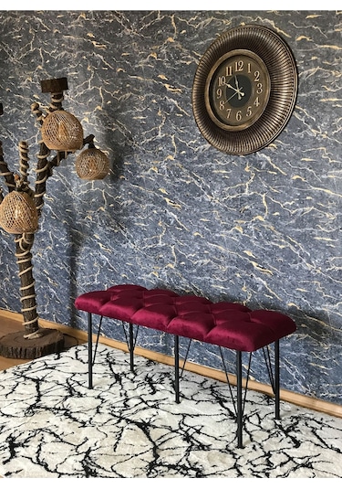 Yirmi15 Metal Ayaklı Babyface Bordo Puf & Bench
