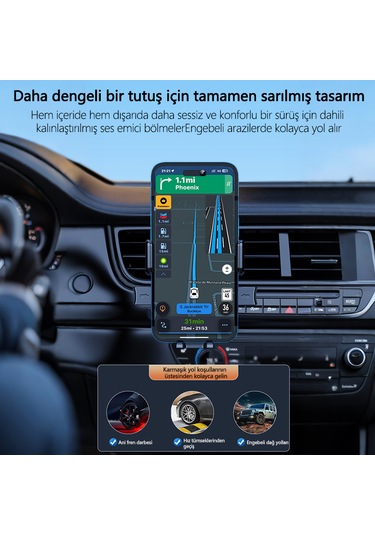 Klasik Emici Askılı Araç Telefon Tutucusu 25cm Uzayan 60x Nano Emiş 360 Dönebilen 5.8-9cm Genişlik 15.5x7.3x11.3cm