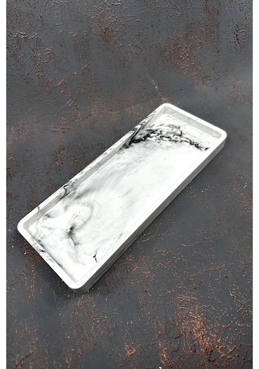 Mermer Desenli Beton Sunum Tepsisi Dekoratif Sunumluk 25x10 Cm