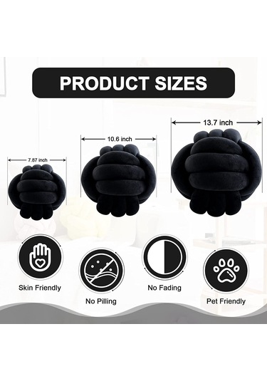 Reedark Yumuşak Düğüm Yastık Topu - Dekoratif Ve Rahat Çocuk Oyun Yastığı 20cm Siyah Siyah