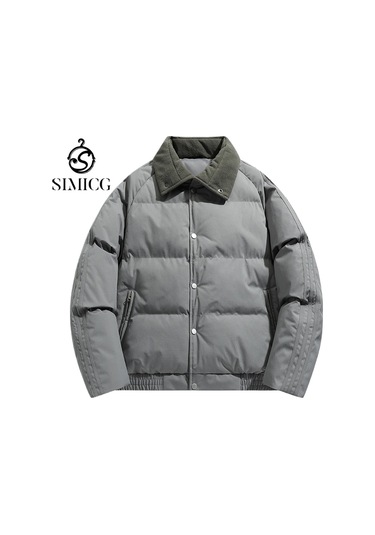 Erkekler İçin Bol Kısa Pamuklu Ceket Gri