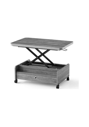 61 Tekerlekli Akıllı Sehpa, Sihirli Sehpa, 6 Boyutlu Sehpa 90 60cm Ekru Ekru