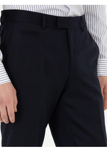 Cacharel Koyu Lacivert Slim Fit Yün Karışımlı Kumaş Pantolon