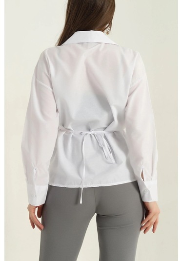 Jasmin Beyaz Yandan Bağlamalı Trend Gömlek Jasmın-1453 Beyaz