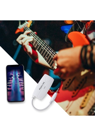 Yaozixa Gitar Ve Bas Girişli Akıllı Telefon/tablet Efekt Çevirici - 6.35mm Ve 3.5mm Çıkışlı Beyaz Adaptör