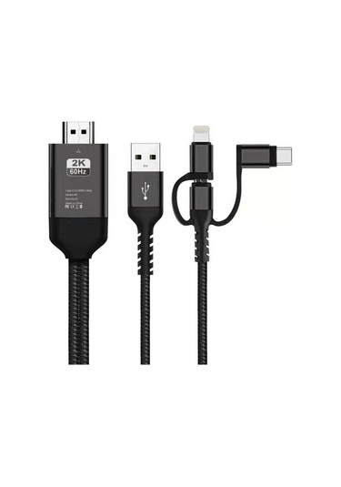 Novahub 3'ü 1 Arada Mikro Usb Type-c 8 Pin - Hd Tv Kablosu Siyah