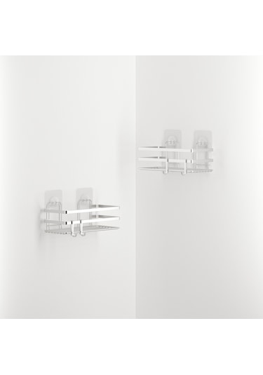 TEKNOTEL YAPIŞKANLI KANCALI 2 ADET BANYO RAFI SİLVER ST281H Çok Renkli