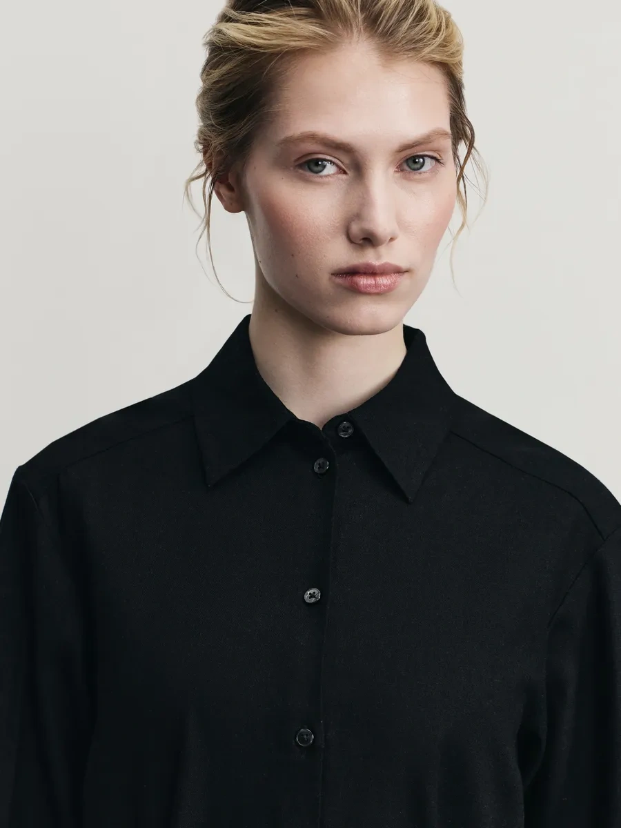 Zarına Günlük Temel Keten Gömlek Elbisesi 371892379 Siyah