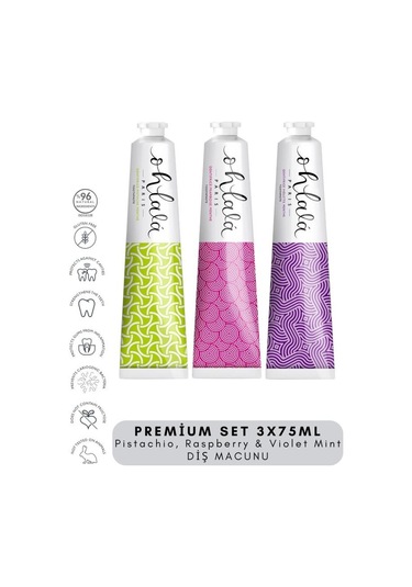 Ohlala Pistachio, Raspberry & Violet Mint Premium Set 3 X 75 Ml Diş Macunu
