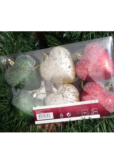 Profesyonel Vıp Kalite 7 Cm 6 Adet Parlak Simli Karlı Renkli Kalpli Yılbaşı Ağacı Süsleri Vitrin Süsleri Renkli Yılbaşı Kalpli Süsler Kalpli Renkli No