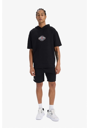 DeFactoFit NBA Houston Rockets Oversize Geniş Kalıp Kapüşonlu Sırt Baskılı Kısa Kollu Tişört D9898AX25SPBK81