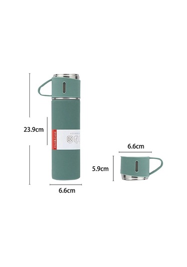 500 Ml Paslanmaz Çelik 3 Bardaklı Termos Set Yeşil
