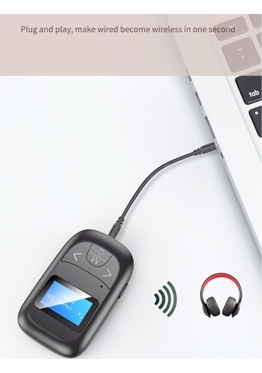 Sones T-14 Bluetooth 5.0 2'si 1 Arada Lcd Dijital Ekran Bluetooth Adaptörü Alıcı Verici Siyah