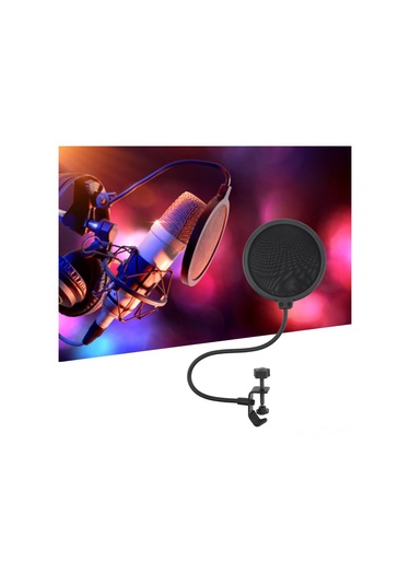 Teltree Mikrofon Pop Filtresi Siyah: Rüzgar Ve Gürültü Engelleyici, Tükürük Birikimini Önleyen, 360 Esnek Tutucuyla Basit Montajlı