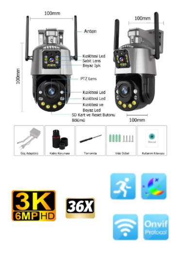 Bester 36x Zoom 2000 Metre Yakınlaştırma 6 Mp Wifi Çift Lensli Pt