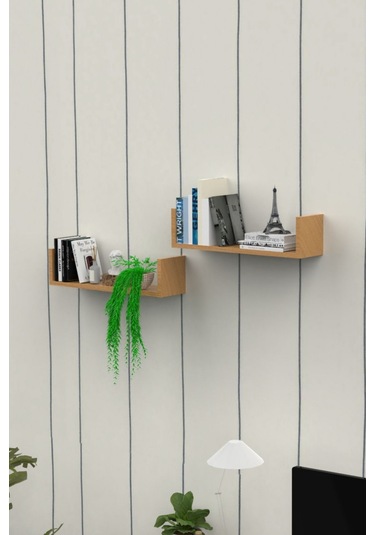 Ahşap Dekoratif Duvar Rafı İkili