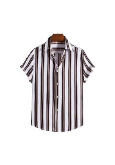 Snapbuy 2025 Erkek 3d Havai Gömlek - Basit Çizgili, Gevşek Nefes, Yazlık Kısa Kollufildişi Fildişi